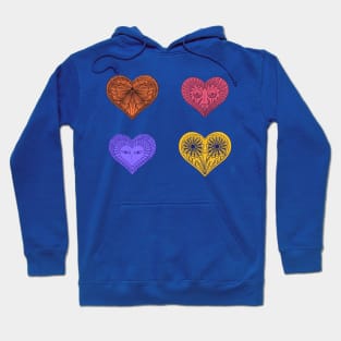 Cute orange, purple, red and yellow hearts Hoodie